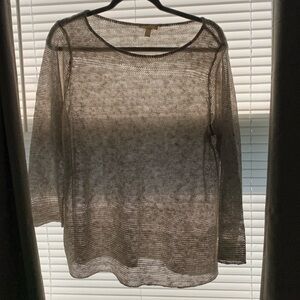 Eileen Fisher Gray Sheer 3/4 Sleeve Blouse